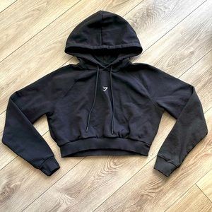 GymShark Cropped Hoodie Like NEW black white logo Small S cute athletic gym warm